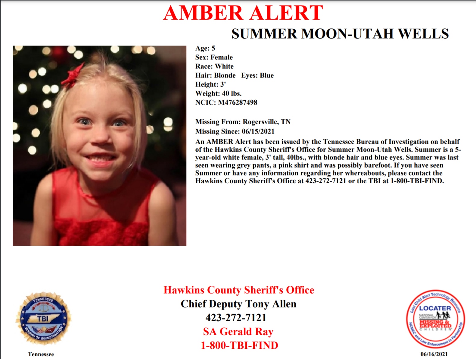 Summer Moon-Utah Wells AMBER-Alert TBI poster 2021-06-16 Rogersville TN
