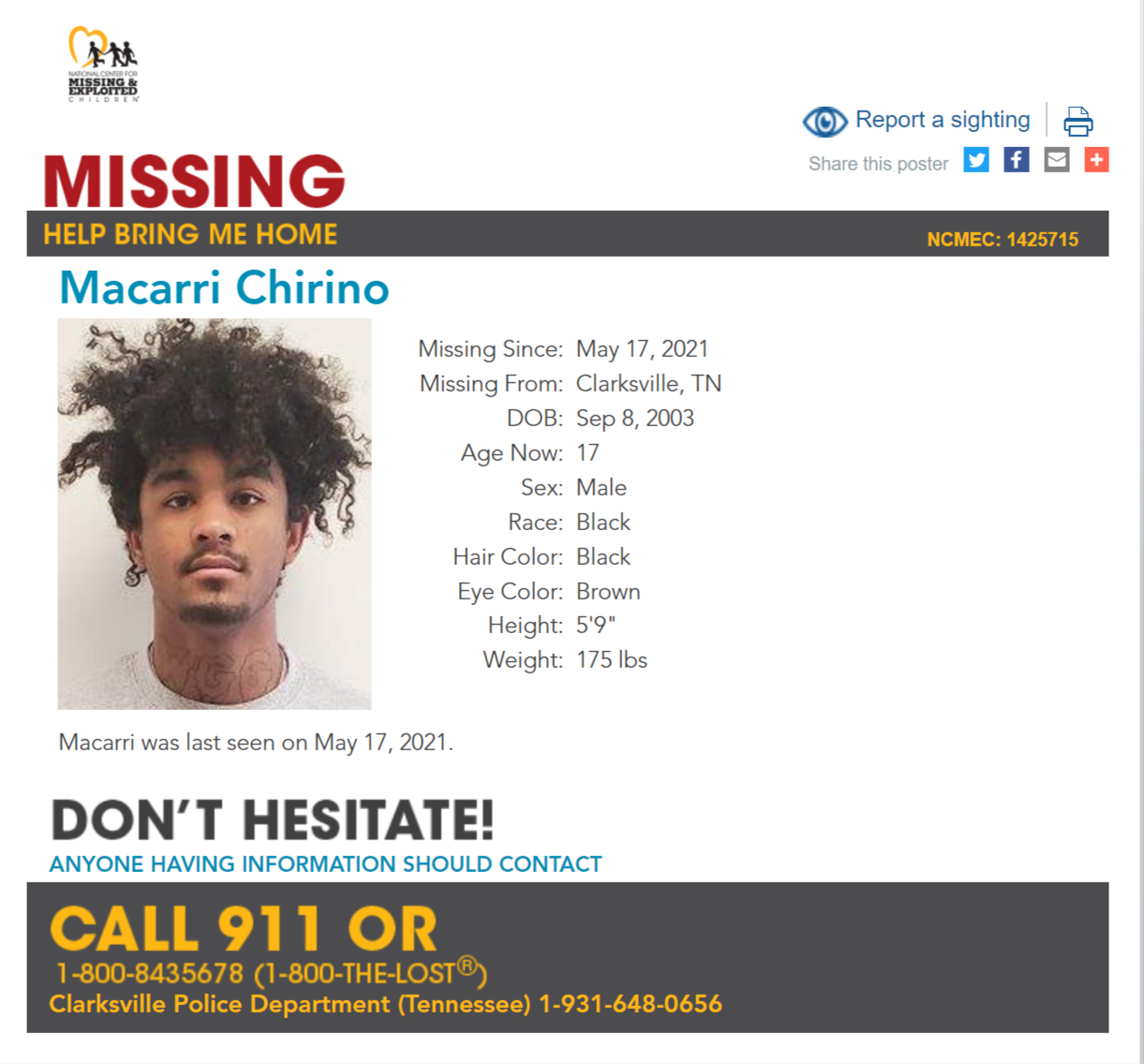 Macarri Chirino NCMC1425715c1 2021-05-17 Clarksville TN - Middle TN