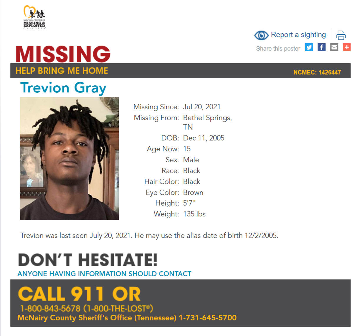 Trevion Gray NCMC1426447c1 2021-07-20 - Bethel Springs TN - West TN