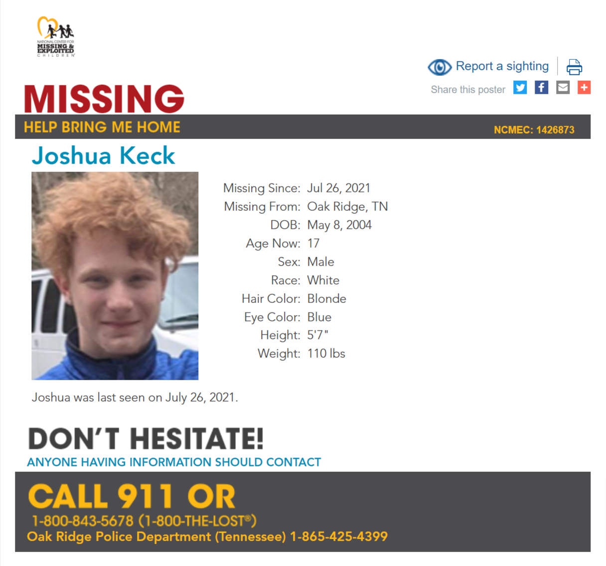 Joshua Keck NCMC1426873c1 2021-07-26 - Oak Ridge TN - East TN