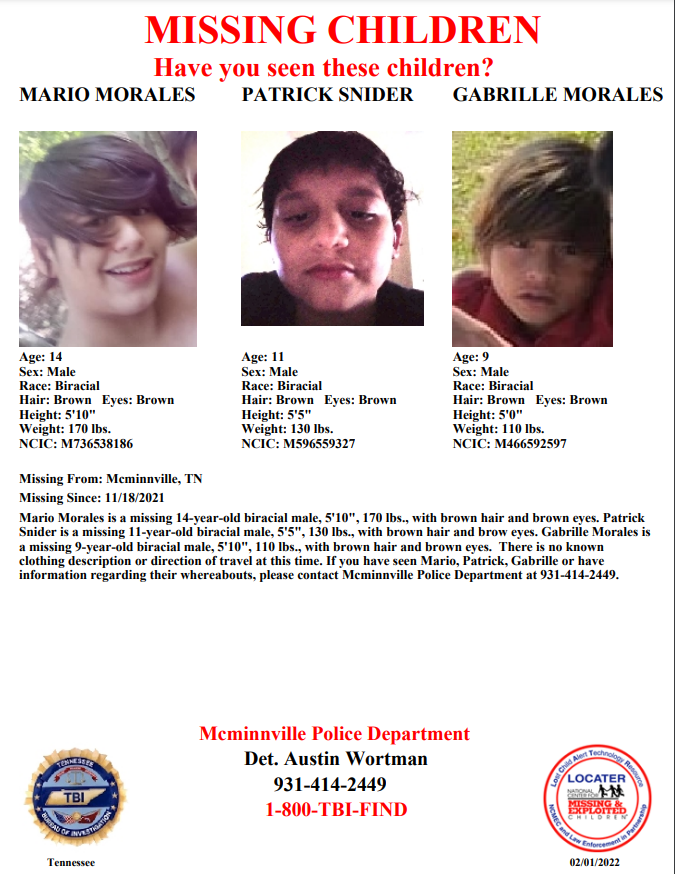 Morales Children - TBI poster - 2021-11-18 - McMinnville TN - Middle TN