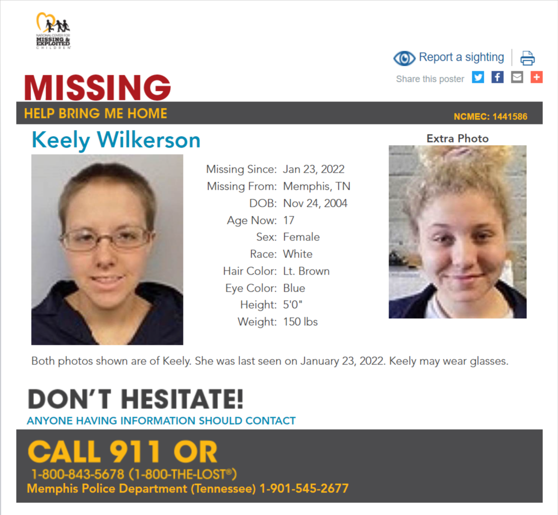 Keely Wilkerson NCMC1441586c1 poster 2022-01-23 - Memphis TN - West TN