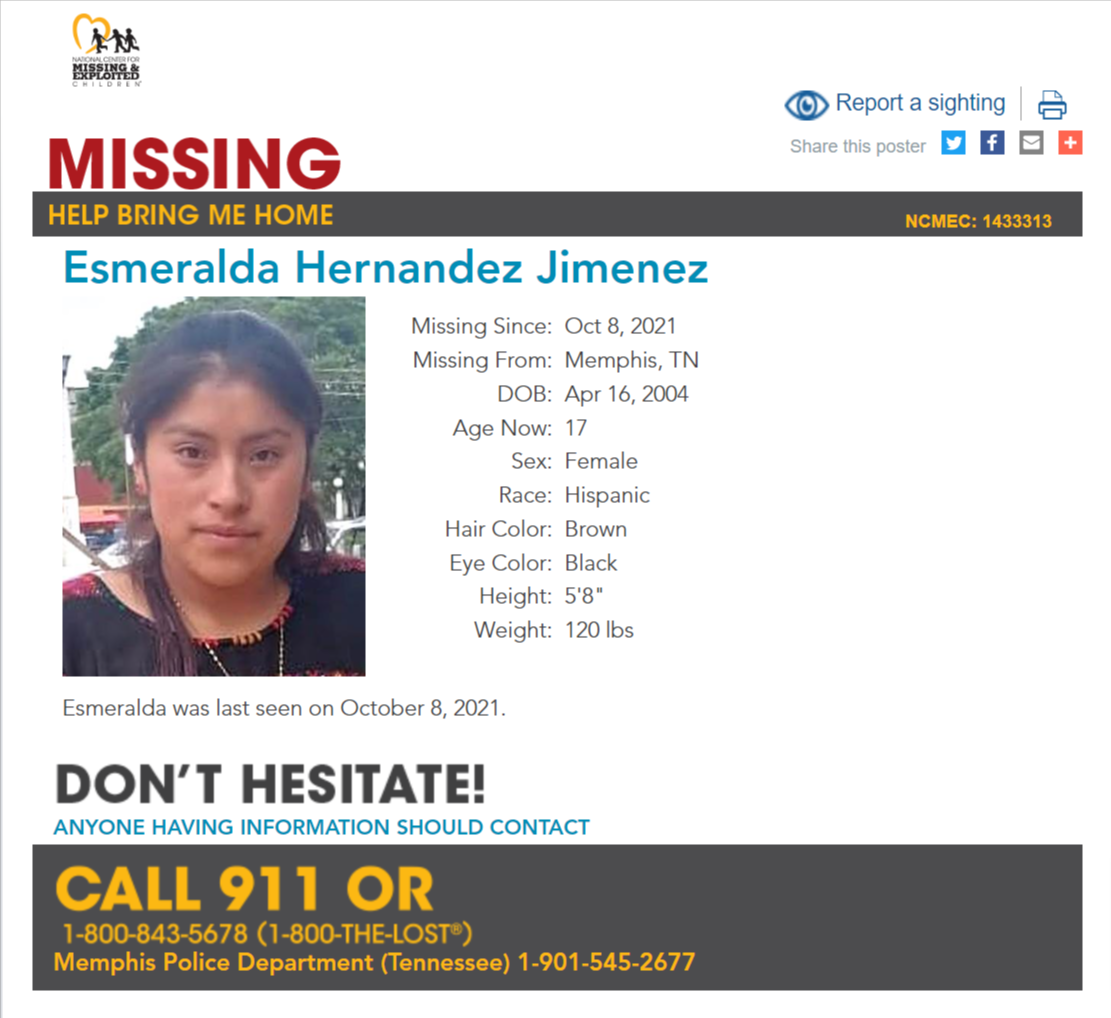 Esmeralda Hernandez Jimenez NCMC1433313c1 2021-10-08 - Memphis TN - West TN