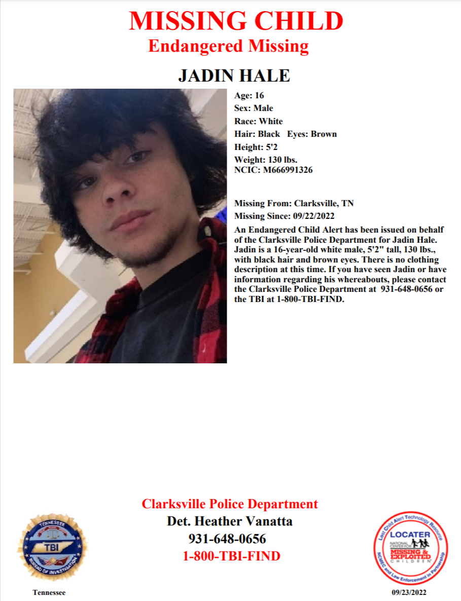 Jadin Hale - TBI poster - 2022-09-22 - Clarksville TN - Middle TN