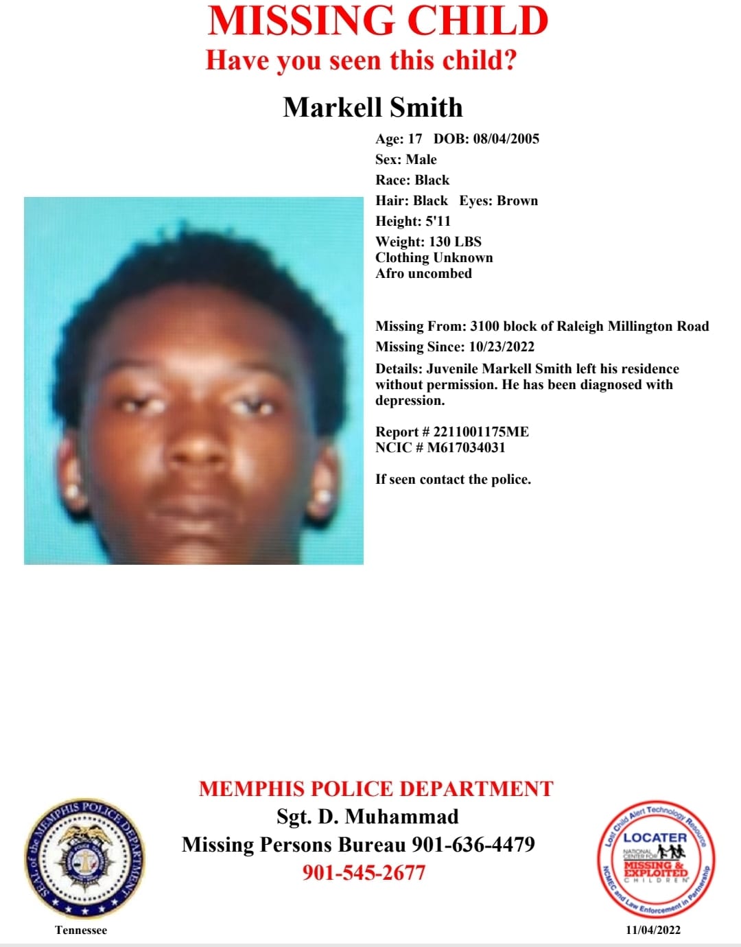 Markell Smith MPD Poster – 2022-10-23 – Memphis TN – West TN
