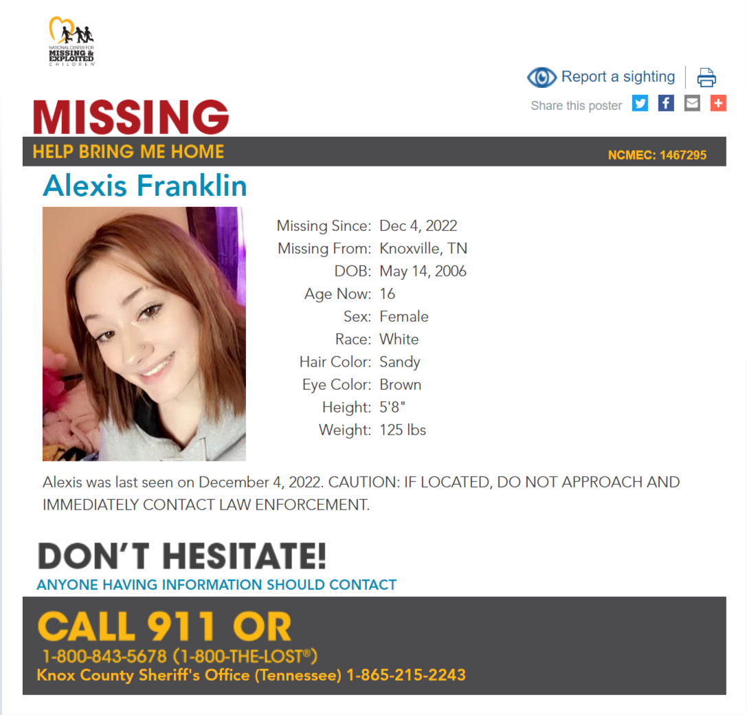 Alexis Franklin NCMC1467295c1 poster 2022-12-04 - Knoxvile TN - East TN