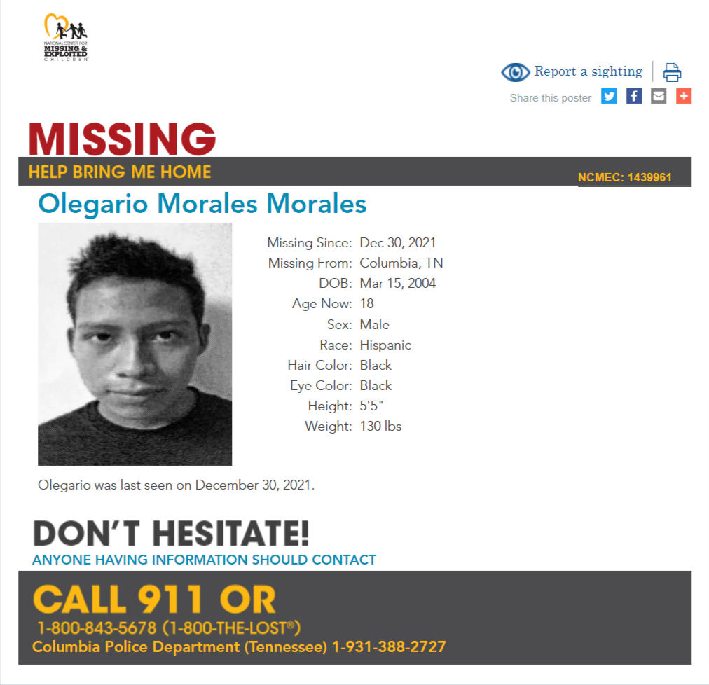 Olegario Morales Morales NCMC1439961c1 poster 2021-12-30 - Columbia TN - Middle TN