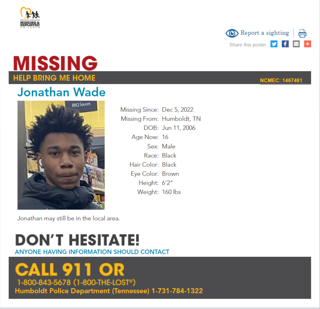 Jonathan Wade NCMC1467461c1 poster 2022-12-05 - Humboldt TN - West TN