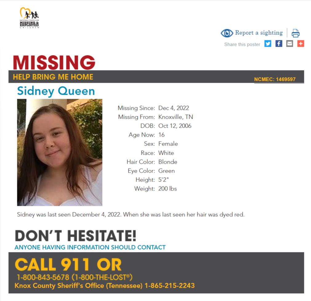 Sidney Queen NCMC1469597c1 poster 2022-12-04 Knoxville TN - East TN