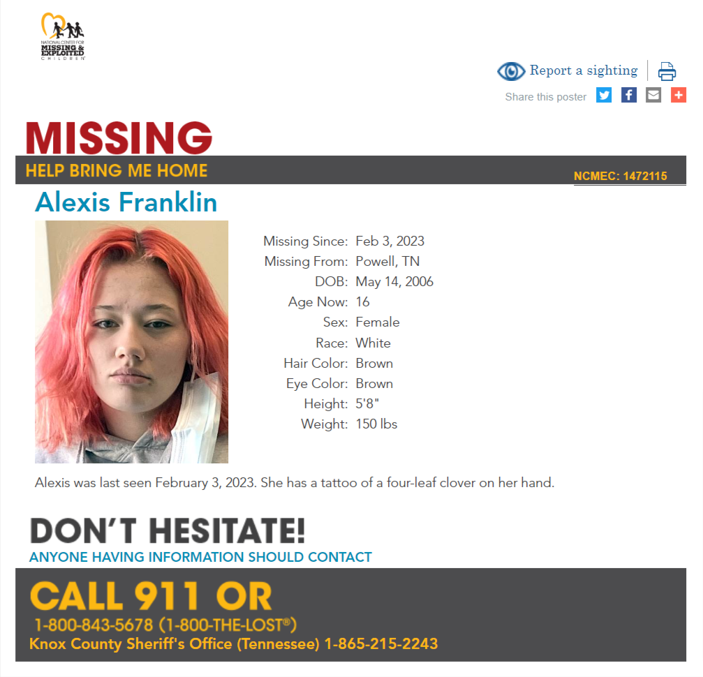 Alexis Franklin NCMC1472115c1 poster 2023-02-03 Powell TN - East TN
