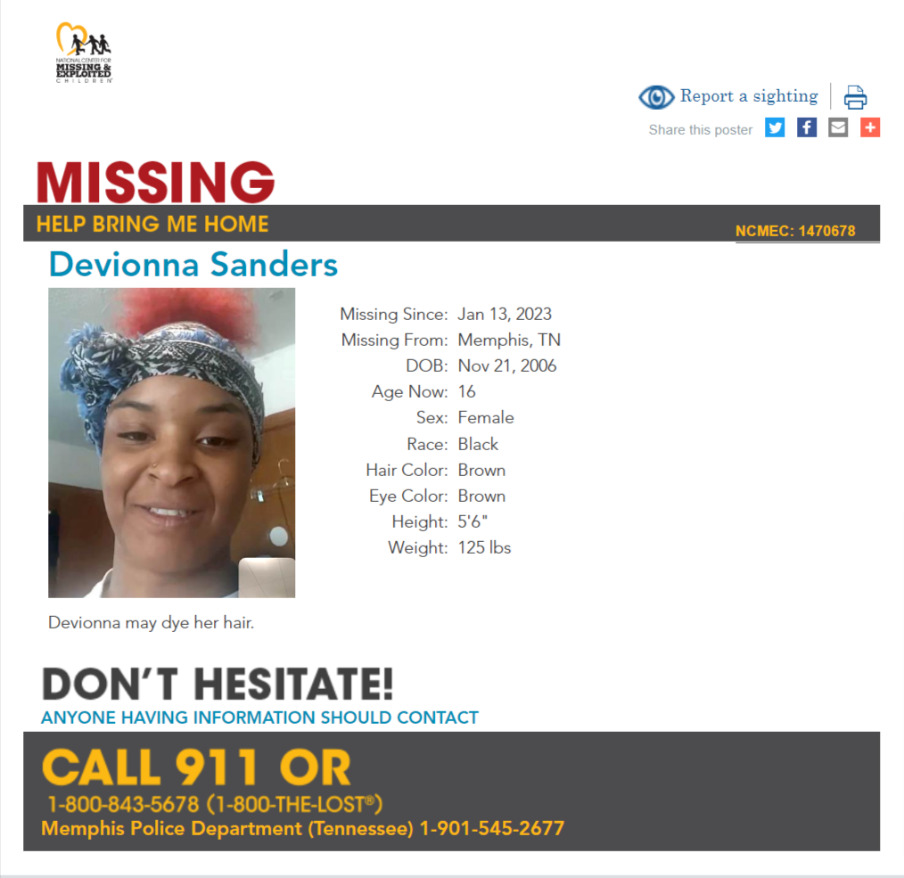 Devionna Sanders NCMC1470678c1 poster 2023-01-13 MEM TN - West TN