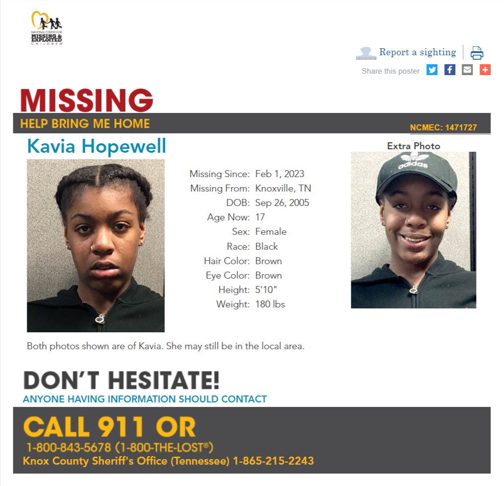 Kavia Hopewell NCMC1471727c1 poster 2023-02-01 Knoxville TN - East TN