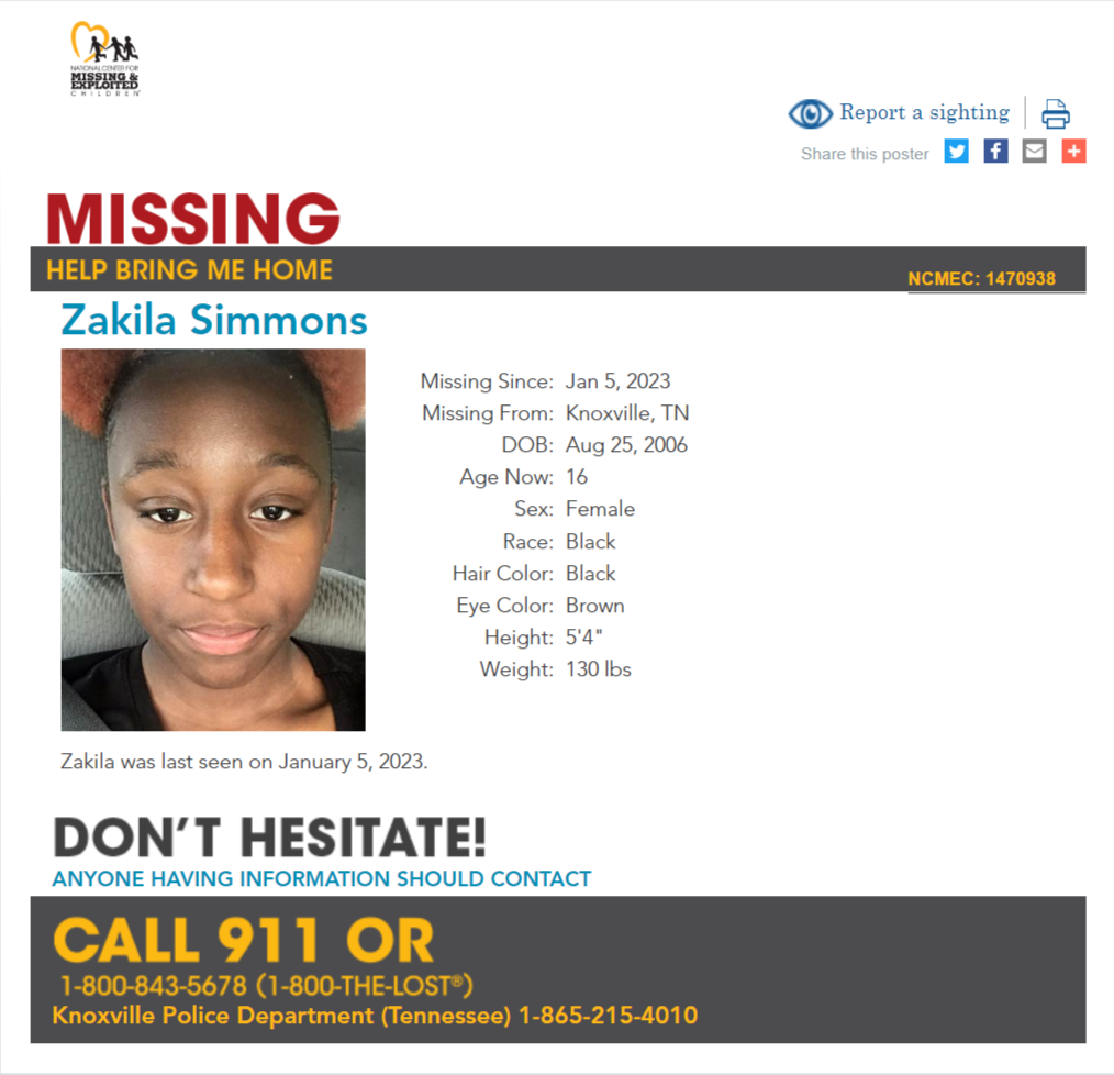 Zakila Simmons NCMC1470938c1 poster 2023-01-05 Knoxville TN - East TN