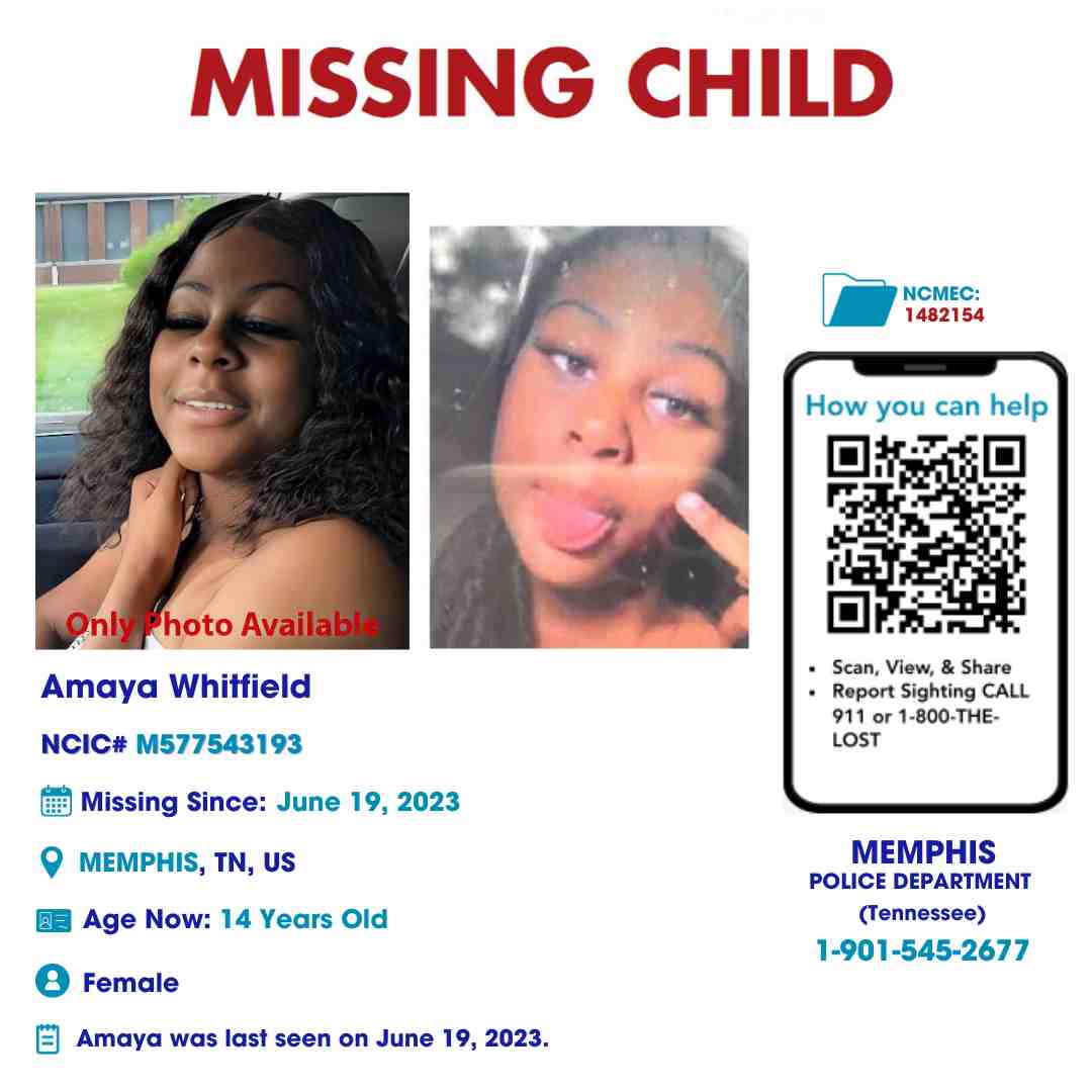 AMAYA WHITFIELD - 14YO MISSING MEMPHIS, TN GIRL - WEST TN poster