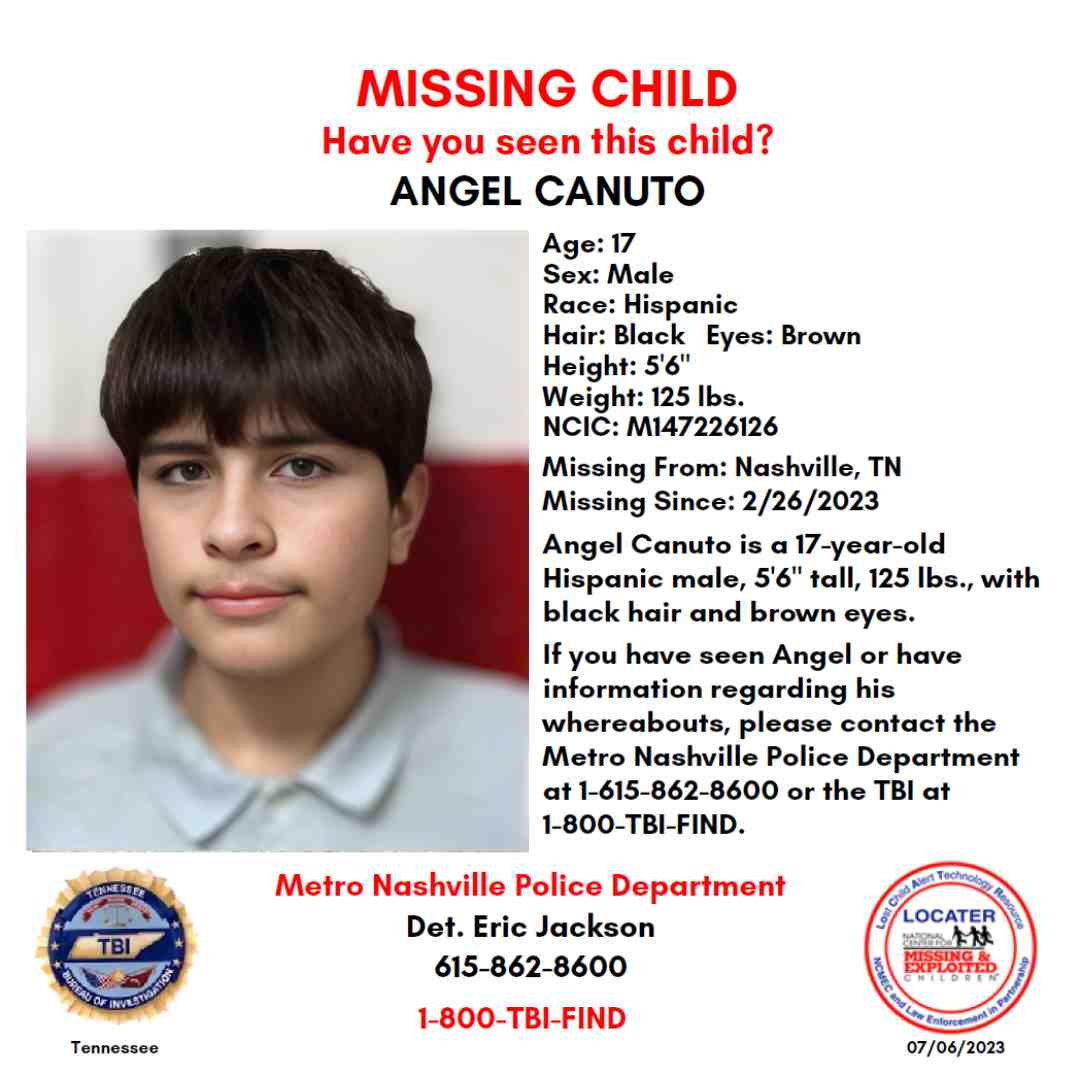 ANGEL CANUTO - 17YO MISSING NASHVILLE, TN BOY - MIDDLE TN poster