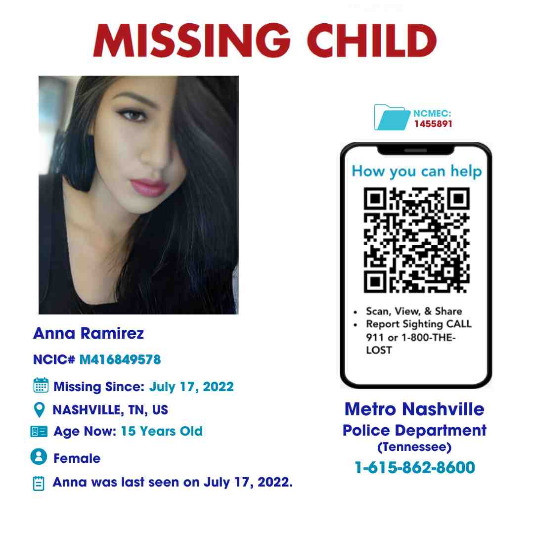 ANNA RAMIREZ - 15YO MISSING NASHVILLE, TN GIRL - MIDDLE TN poster