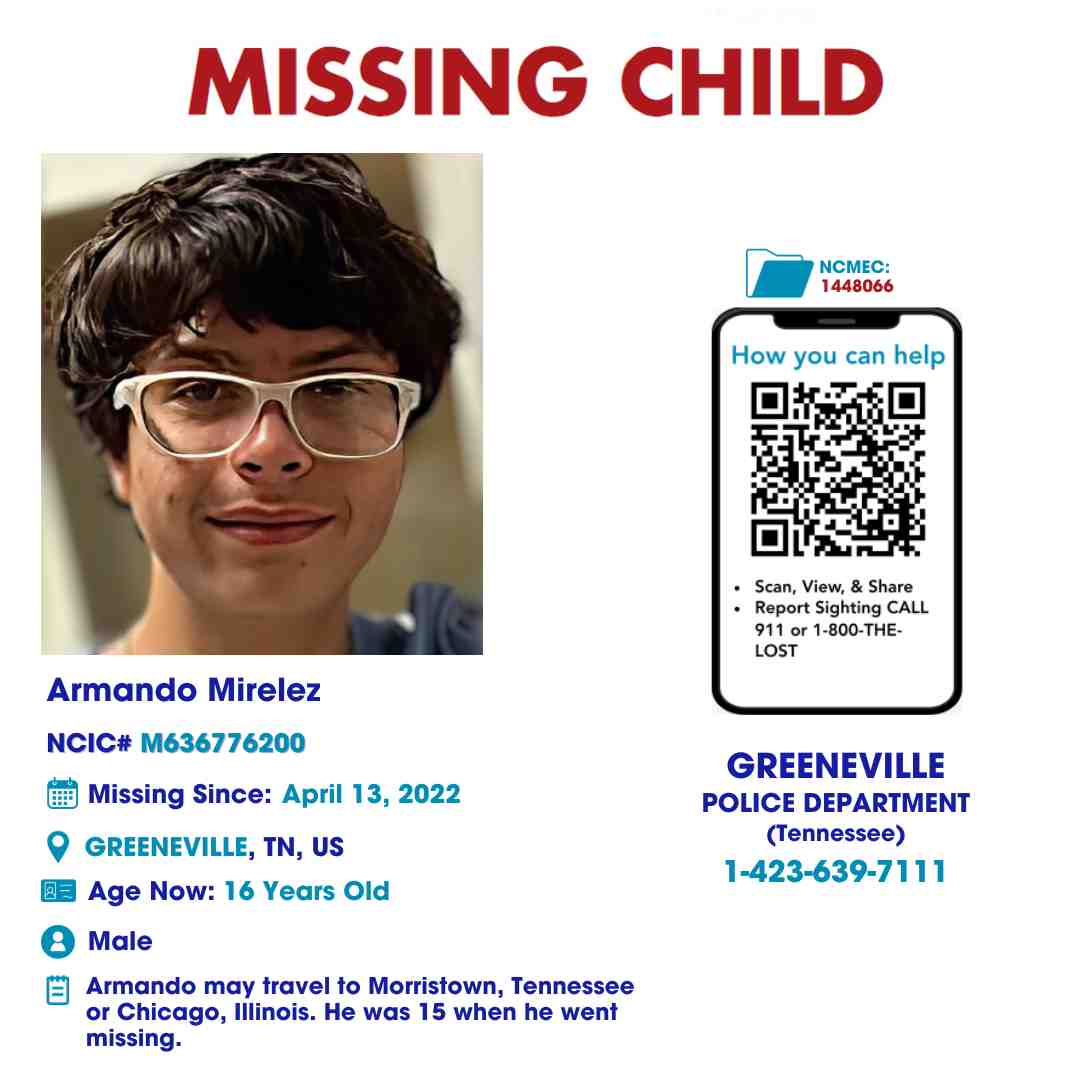 ARMANDO MIRELEZ - 16YO MISSING GREENEVILLE, TN BOY - EAST TN poster