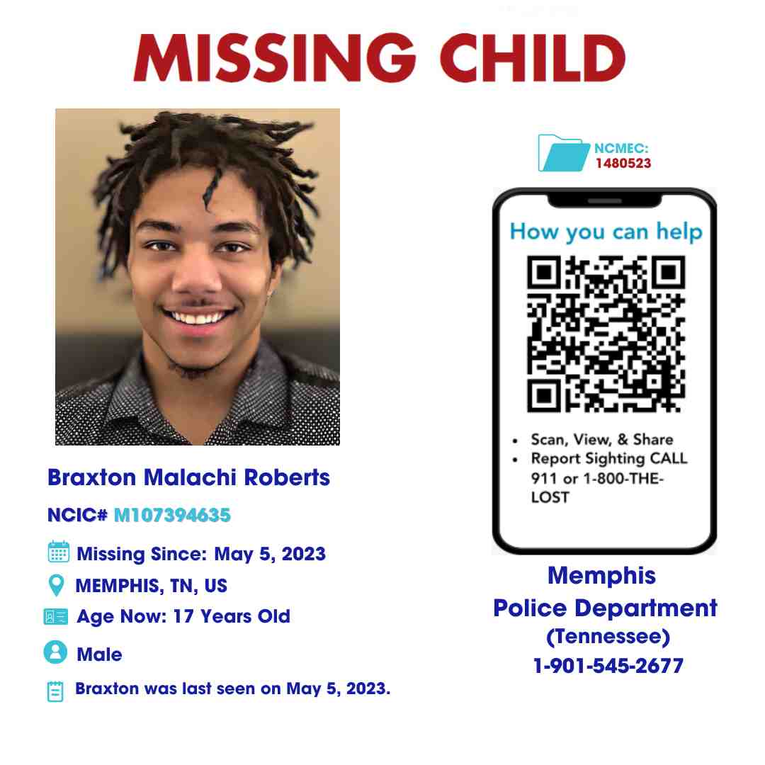 BRAXTON ROBERTS - 17YO MISSING MEMPHIS TN BOY - WEST TN poster