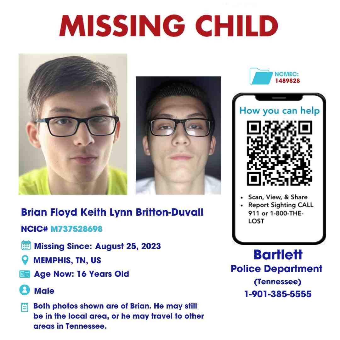 BRIAN BRITTON-DUVALL - 17YO MISSING MEMPHIS, TN BOY - WEST TN poster