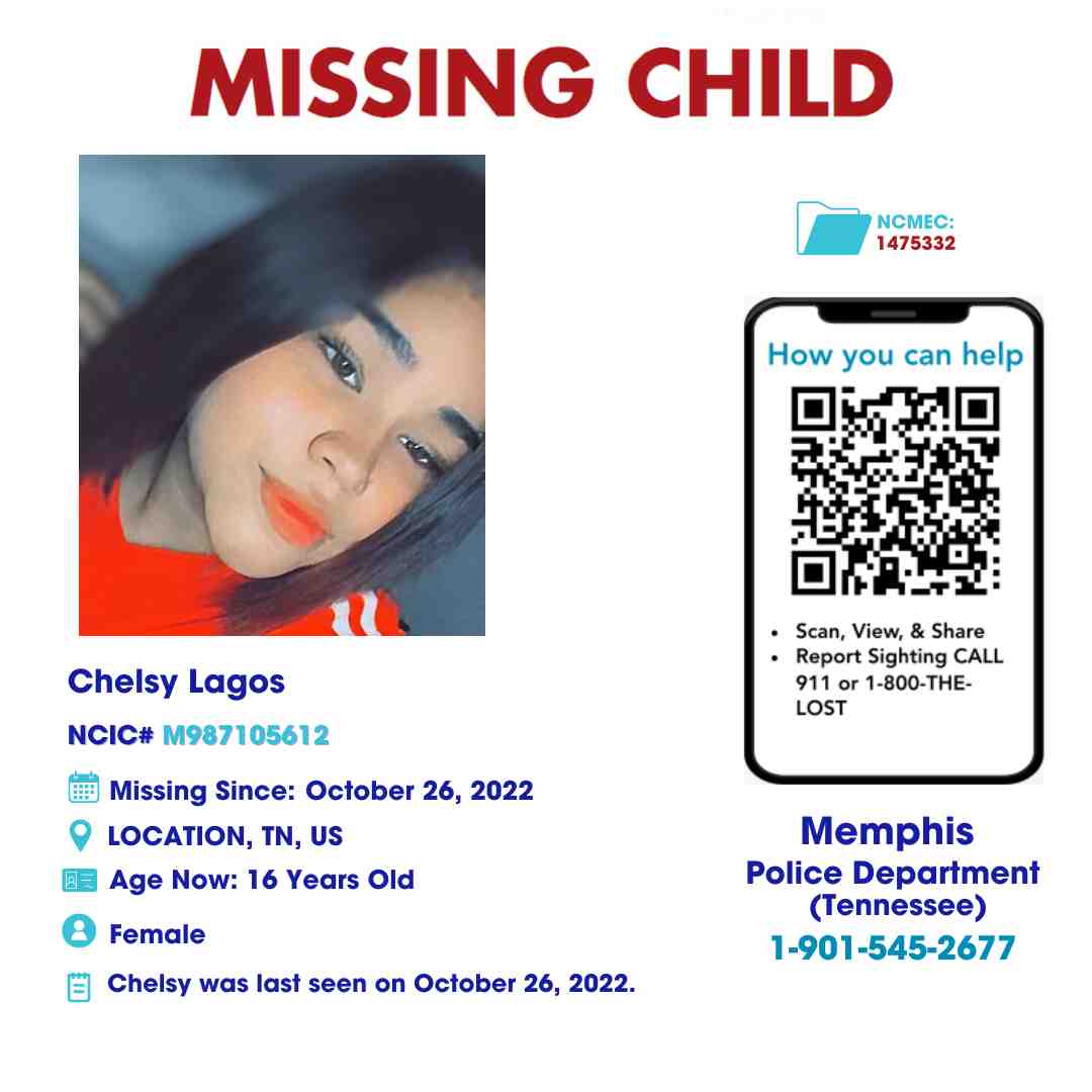 CHELSY LAGOS - 15YO MISSING MEMPHIS, TN GIRL - WEST TN poster