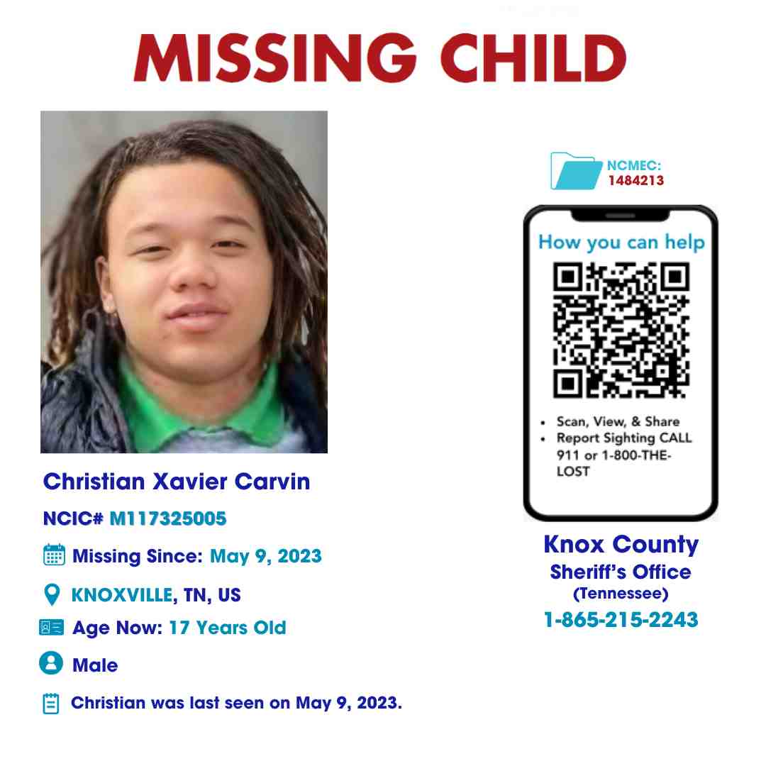 CHRISTIAN CARVIN - 16YO MISSING KNOXVILLE, TN BOY - EAST TN poster