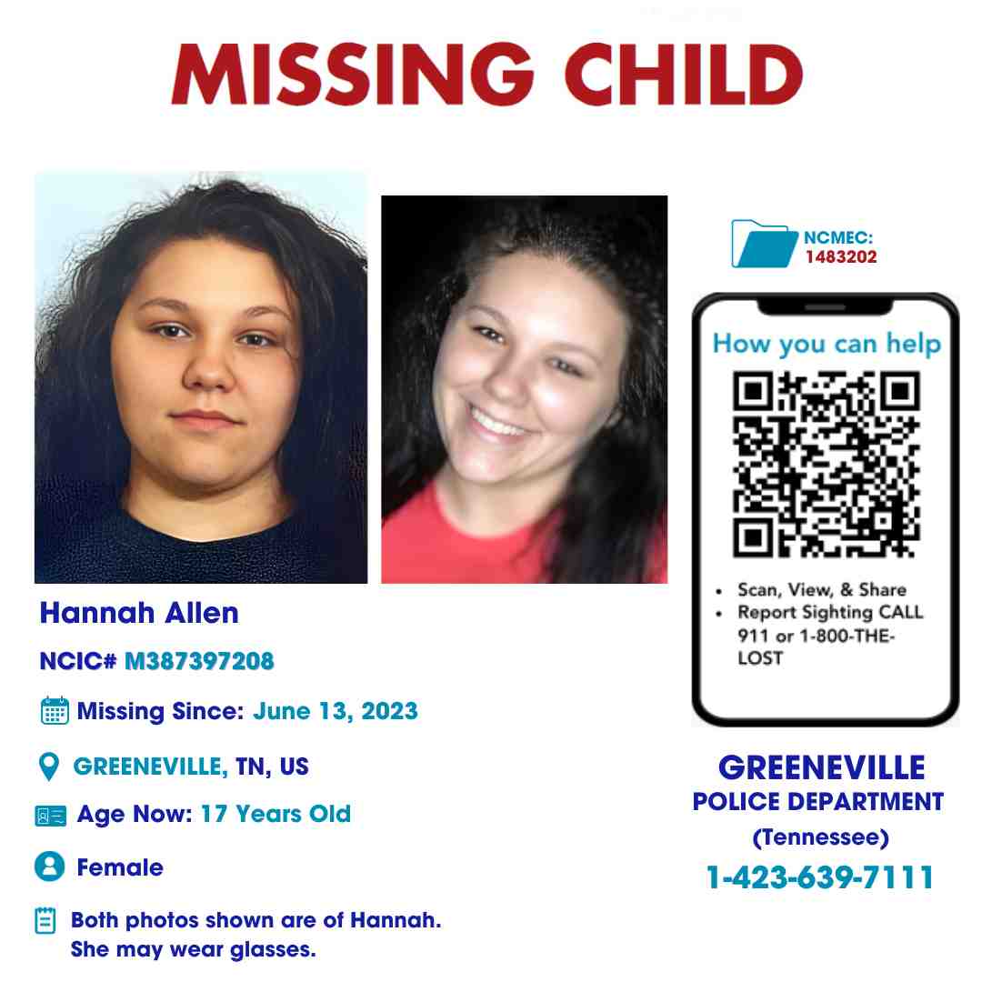 HANNAH ALLEN - 17YO MISSING GREENEVILLE, TN GIRL - EAST TN poster