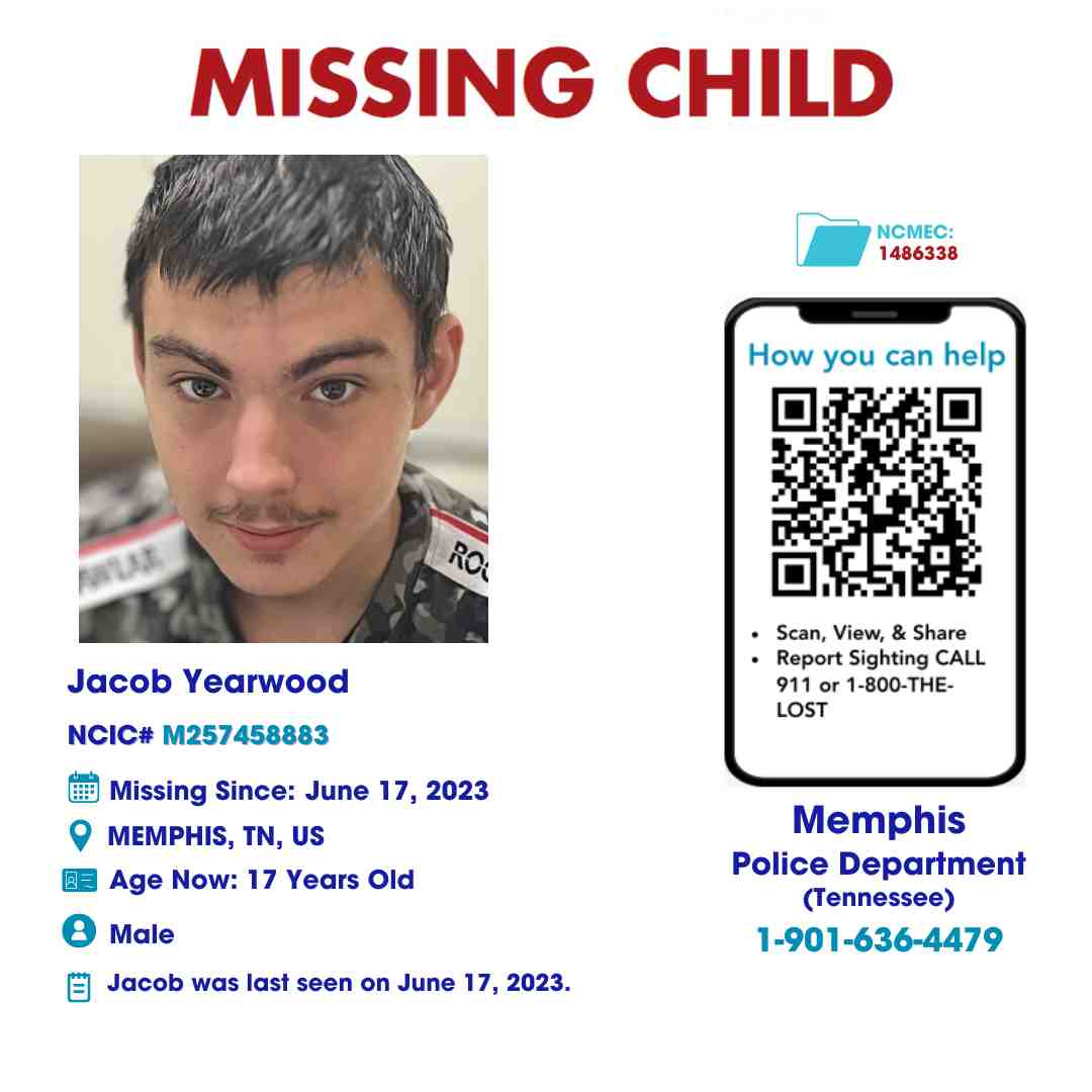 JACOB YEARWOOD - 17YO MISSING MEMPHIS, TN BOY - WEST TN poster