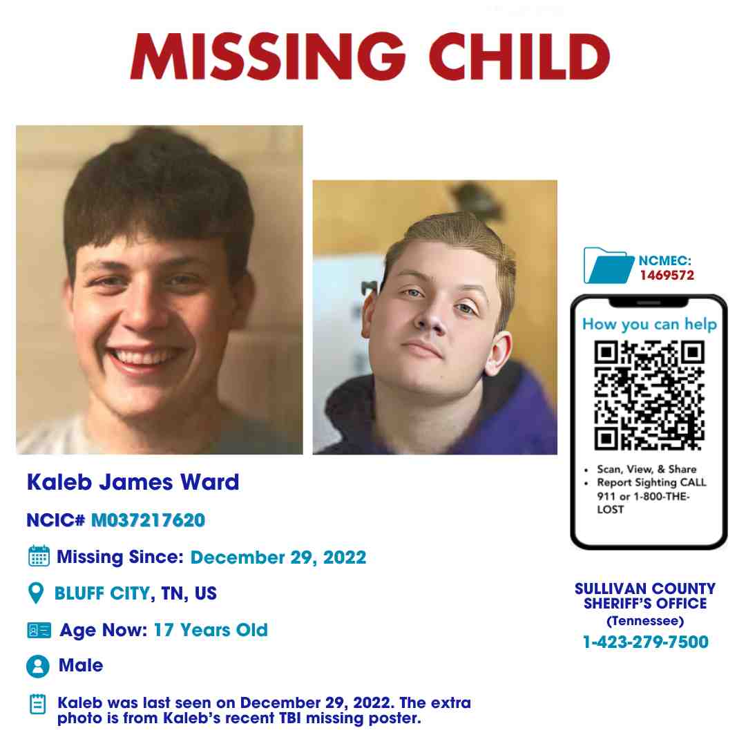 KALEB WARD - 17YO MISSING BLUFF CITY, TN BOY – EAST TN poster
