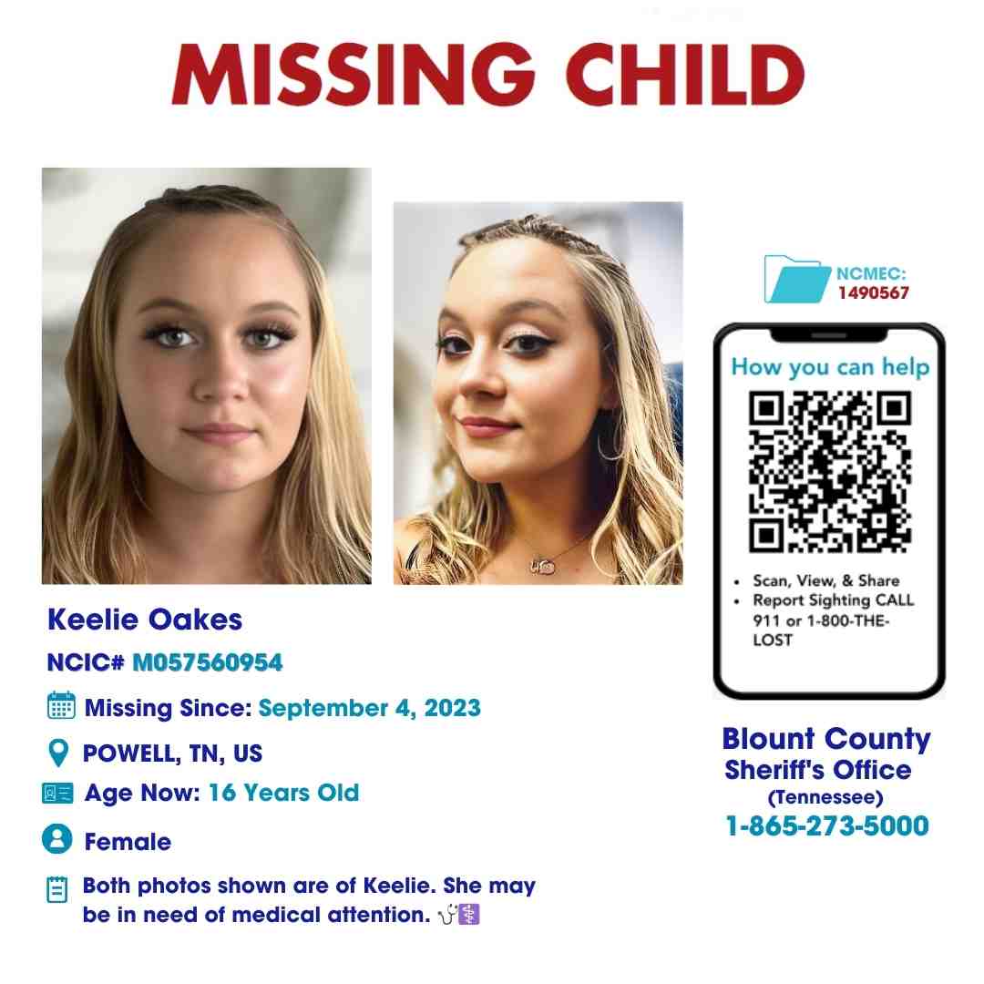 KEELIE OAKES - 16YO MISSING POWELL, TN GIRL - EAST TN poster