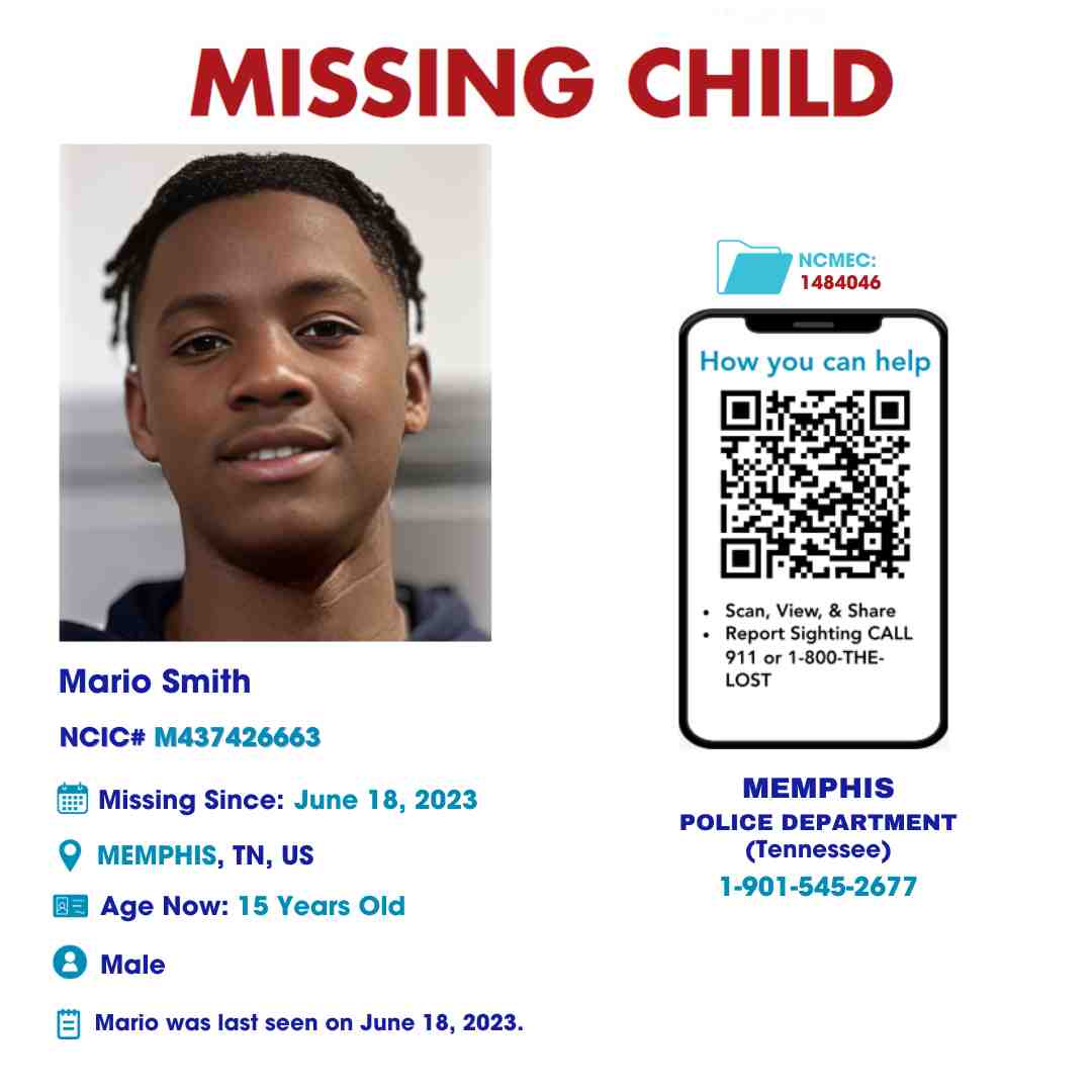 MARIO SMITH - 14YO MISSING MEMPHIS, TN BOY - WEST TN poster