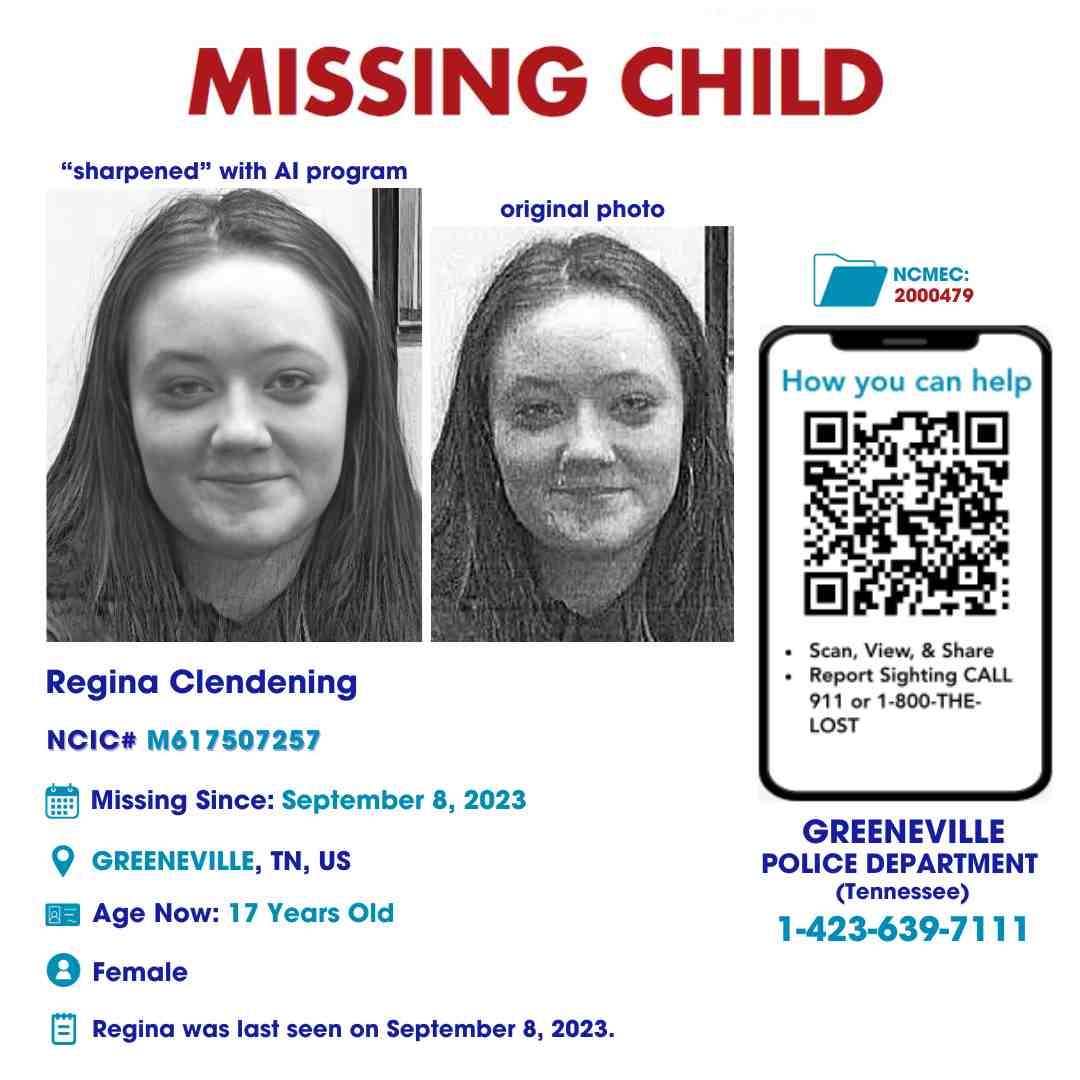 REGINA CLENDENING - 17YO MISSING GREENEVILLE, TN GIRL - EAST TN poster