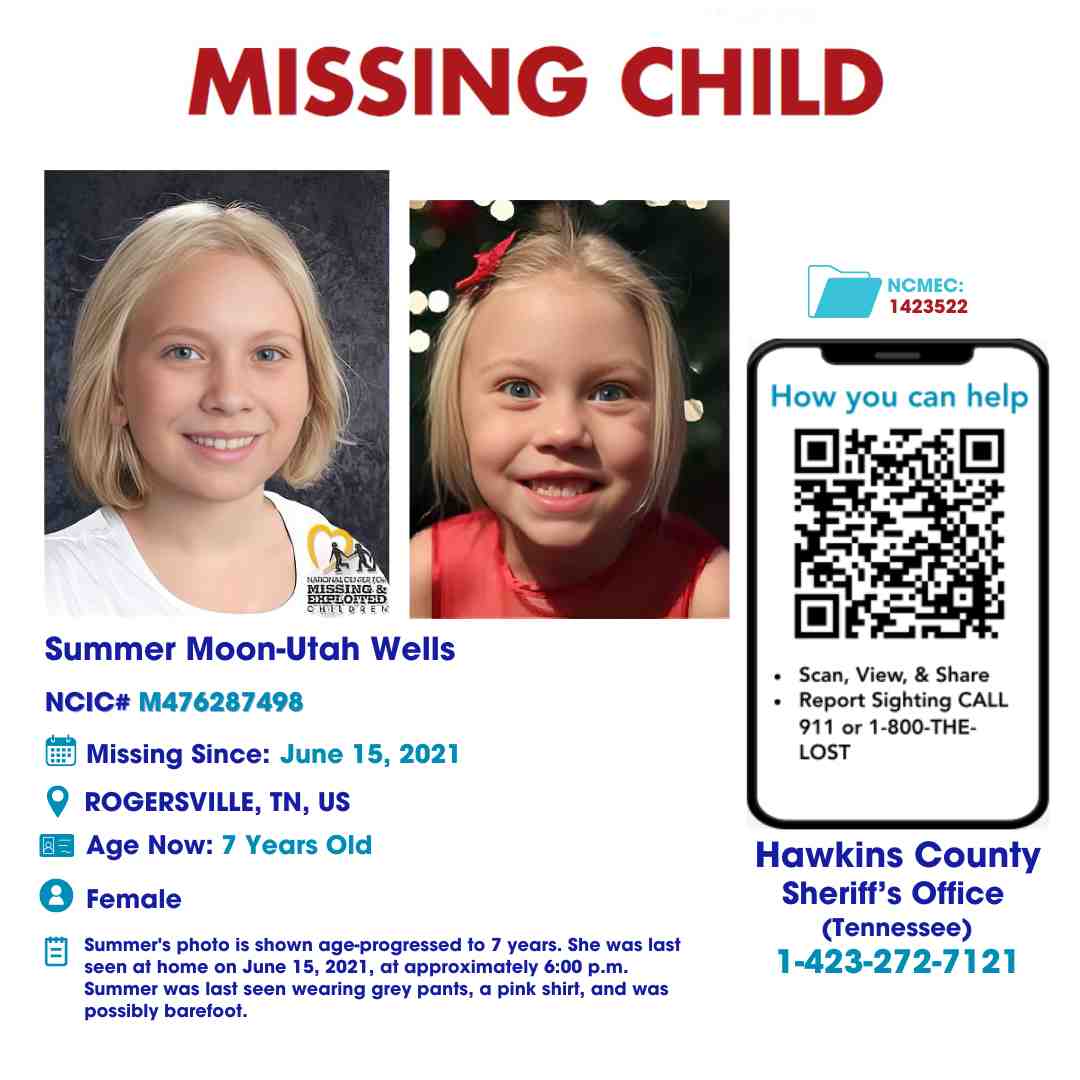 SUMMER WELLS - 7YO MISSING ROGERSVILLE, TN - EAST TN poster