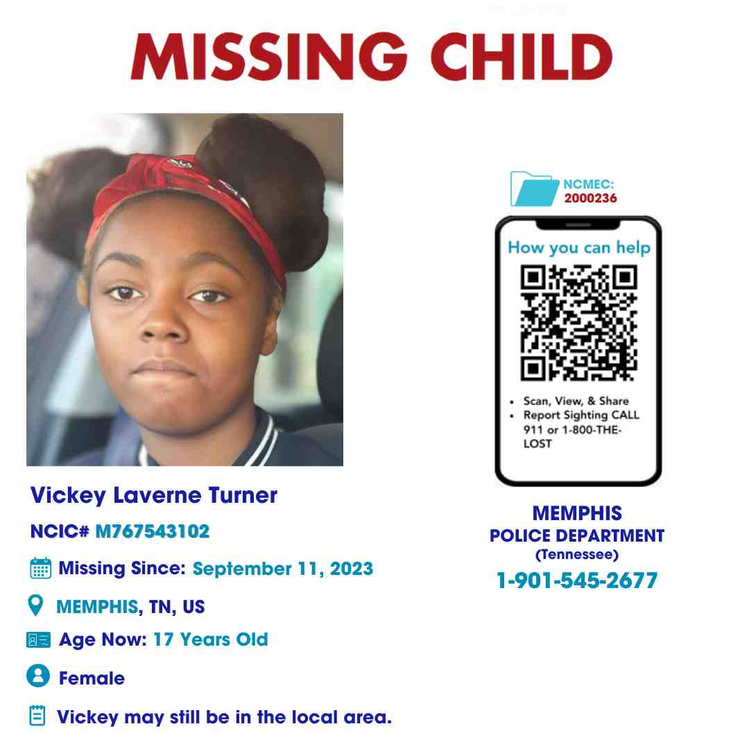 VICKEY TURNER - 17YO MISSING MEMPHIS, TN GIRL - WEST TN poster