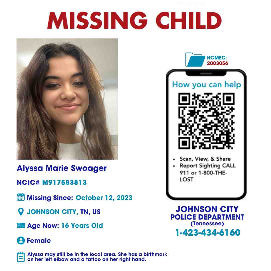 ALYSSA SWOAGER - 16YO MISSING JOHNSON CITY, TN GIRL - EAST TN poster