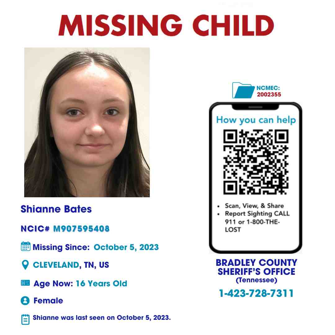 SHIANNE BATES - 16YO MISSING CLEVELAND, TN GIRL - EAST TN poster
