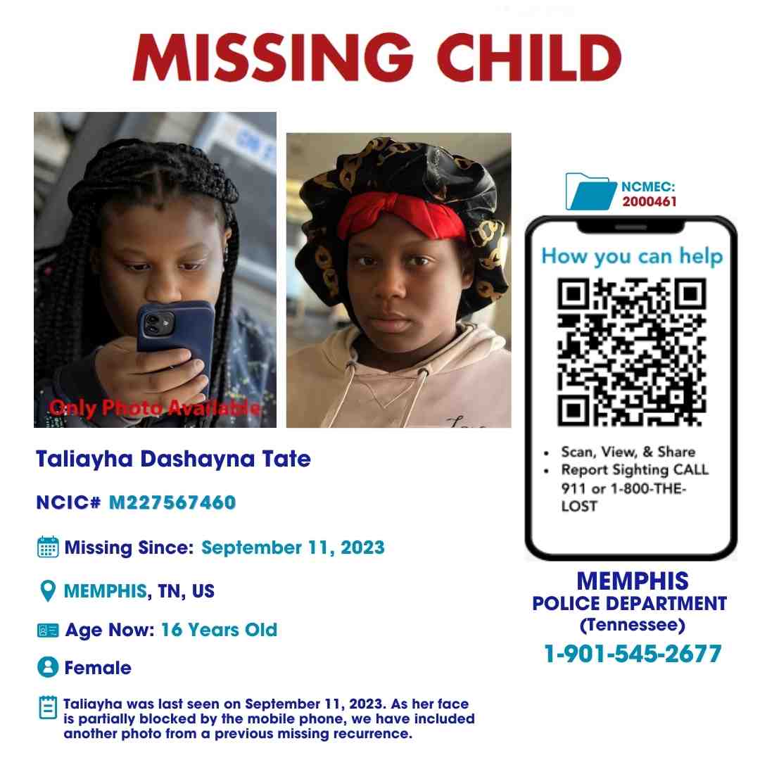 TALIAYHA TATE - 16YO MISSING MEMPHIS, TN GIRL - WEST TN poster