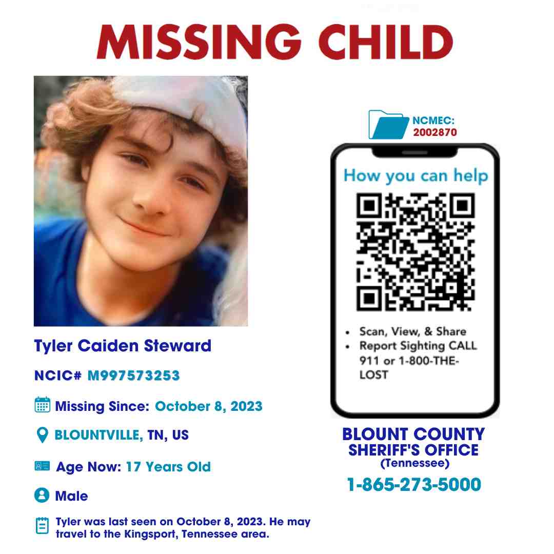 TYLER STEWARD - 17YO MISSING BLOUNTVILLE, TN BOY - EAST TN poster