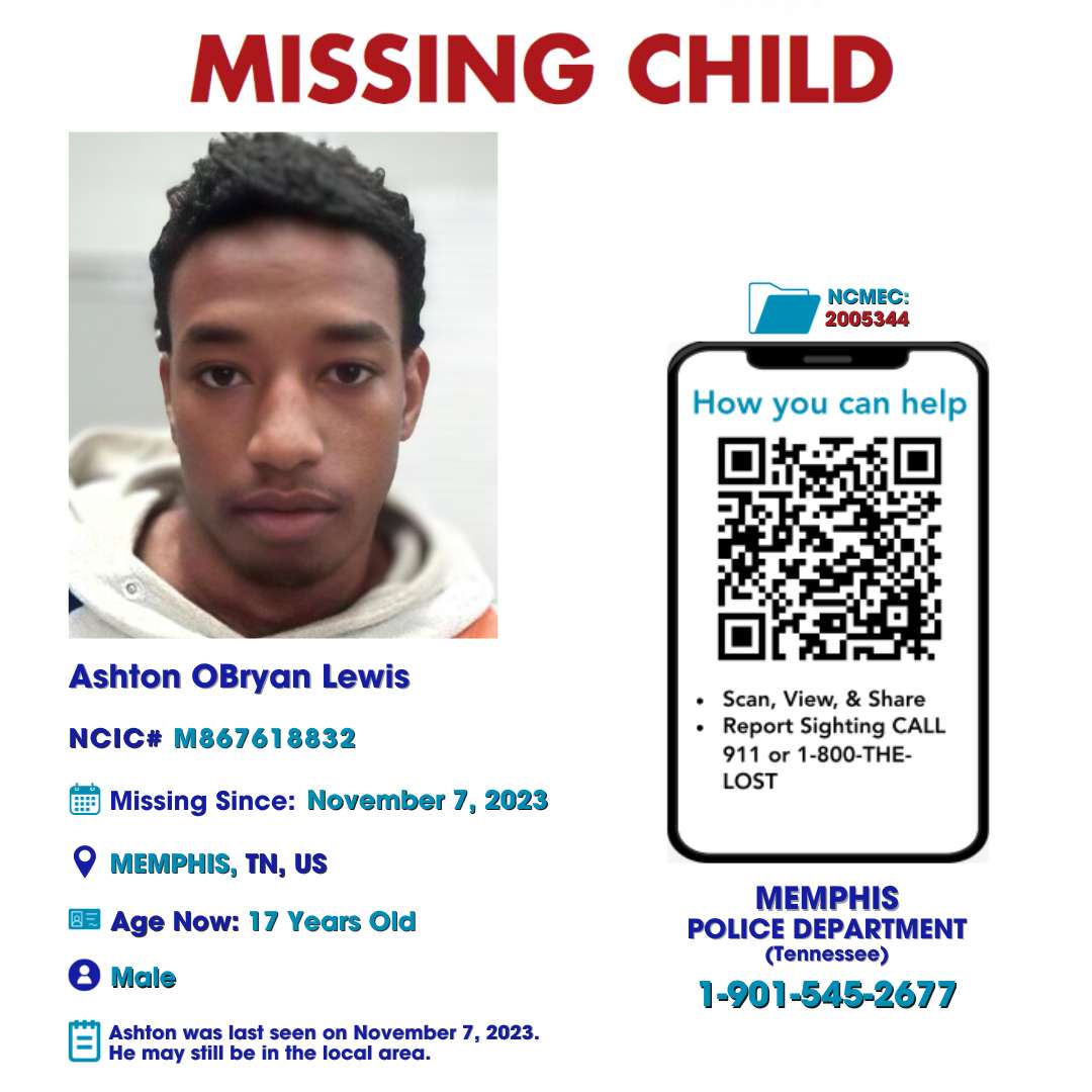 ASHTON LEWIS - 17YO MISSING MEMPHIS, TN BOY - WEST TN poster