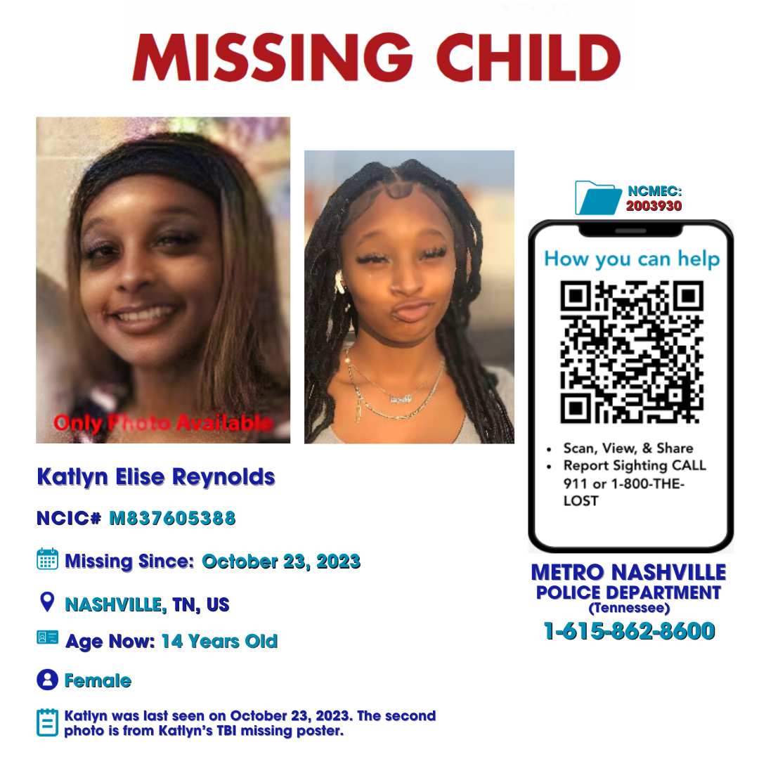 KATLYN REYNOLDS - 14YO MISSING NASHVILLE, TN GIRL - MIDDLE TN poster