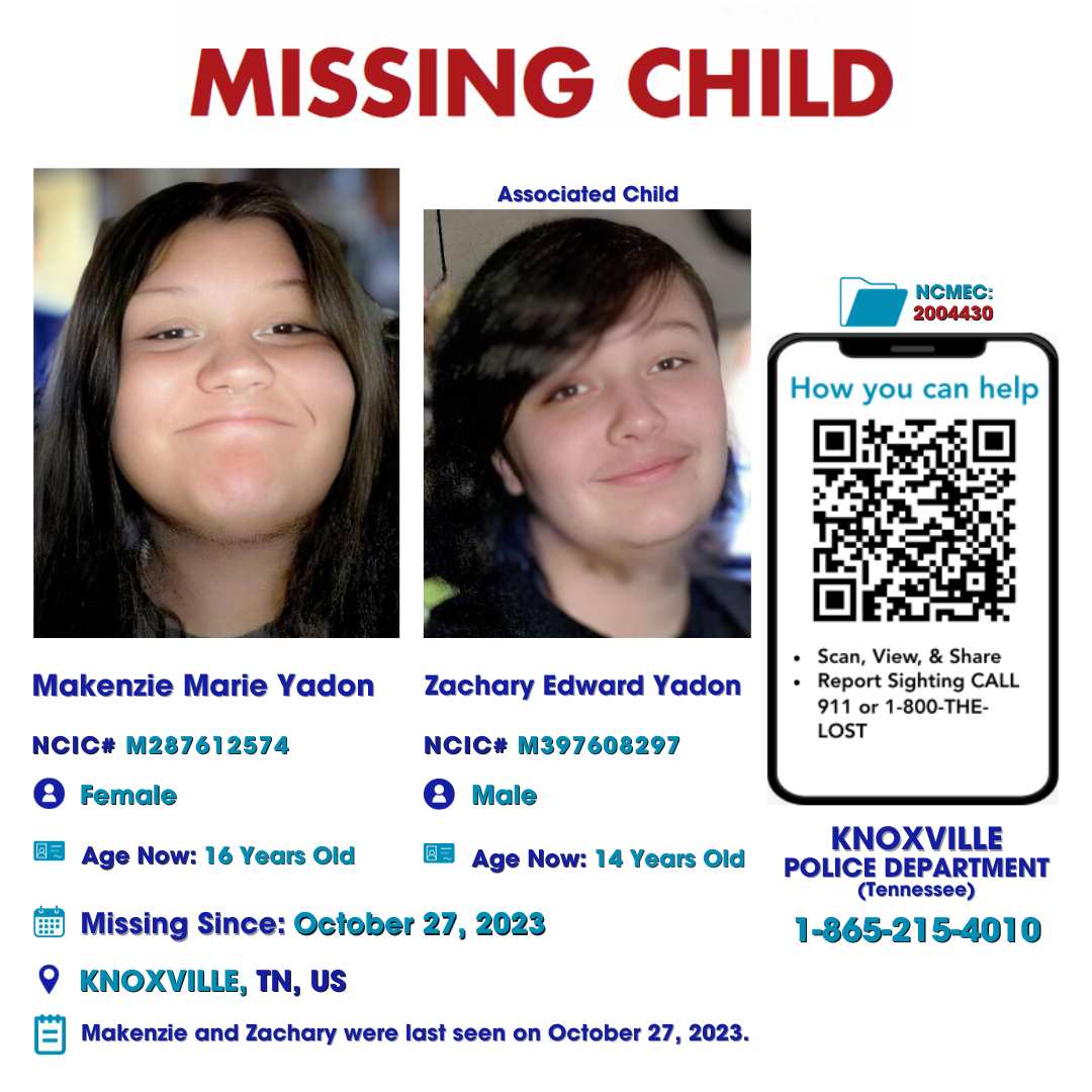 MAKENZIE MARIE YADON - 16YO MISSING KNOXVILLE, TN GIRL - EAST TN poster