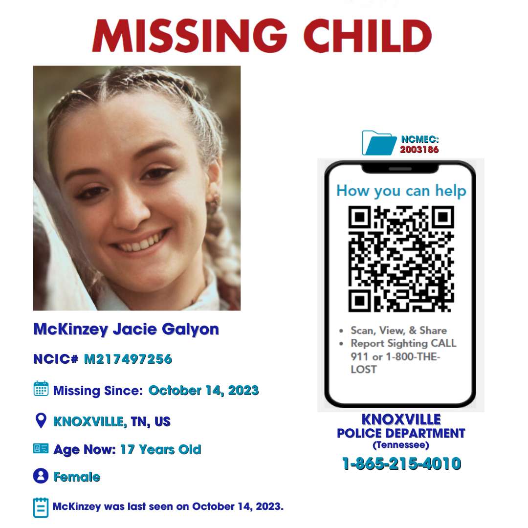MCKINZEY GALYON - 17YO MISSING KNOXVILLE, TN GIRL - EAST TN poster