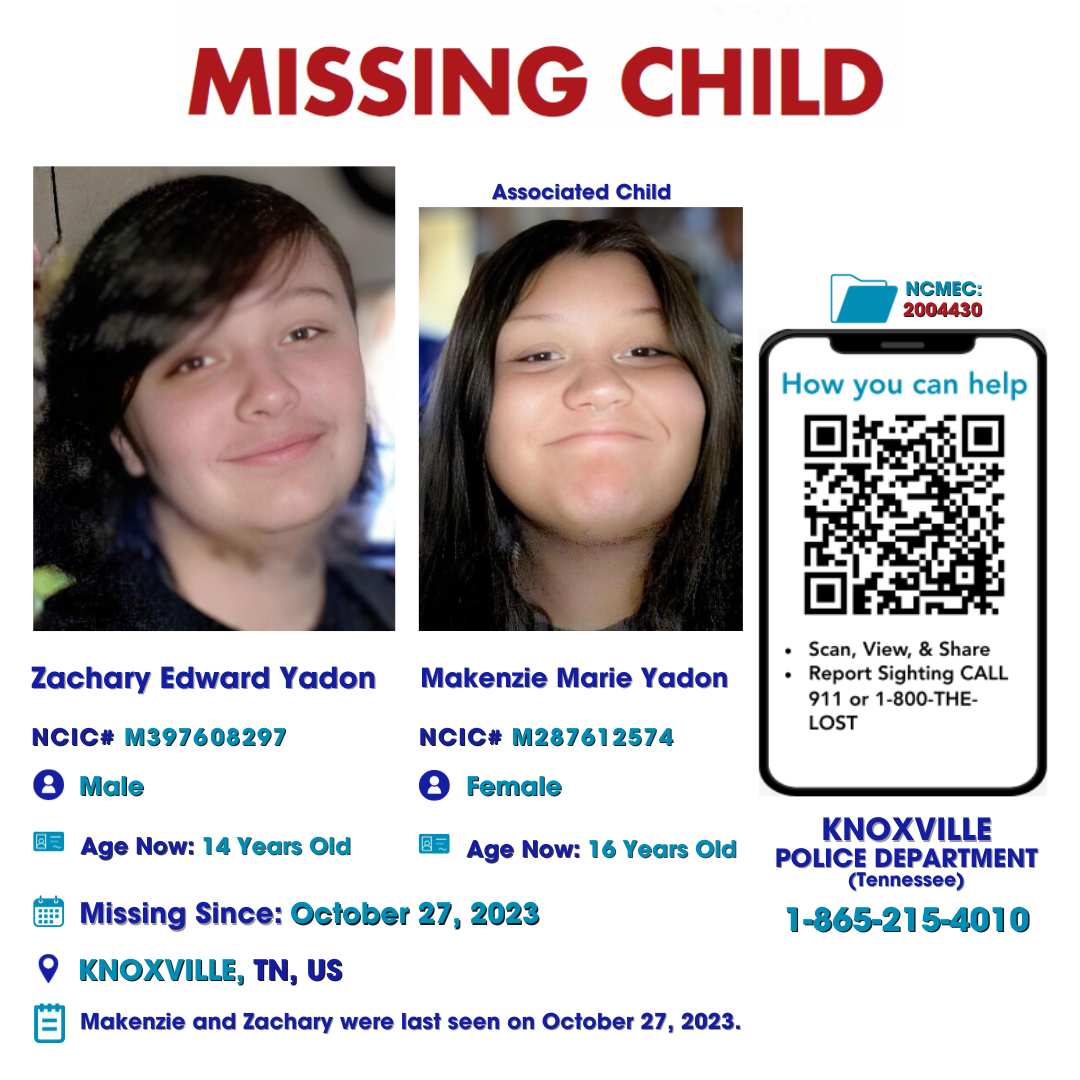 ZACHARY EDWARD YADON - 14YO MISSING KNOXVILLE, TN BOY - EAST TN poster